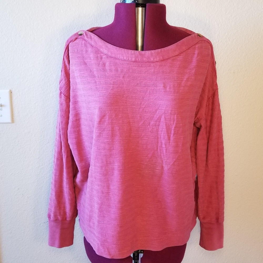 Anthropologie Pink Long Sleeve Button Shoulder Top